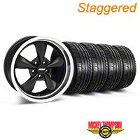 Staggered Matte Black Bullitt Deep Dish Mustang Wheel & Mickey Thompson Tire Kit - 18x9/10 (05-14 GT, V6) - AmericanMuscle Wheels KIT||28303||28305||79537||79538