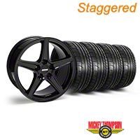 Staggered Black Saleen Style Wheel & Mickey Thompson Tire Kit - 18x9/10 (05-14 All, Excluding GT500) - AmericanMuscle Wheels KIT||28252||28193||79537||79538