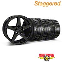 Staggered Matte Black Saleen Mustang Wheel & Mickey Thompson Tire Kit - 18x9/10 (05-14 GT, V6) - AmericanMuscle Wheels KIT||28306||28308||79537||79538