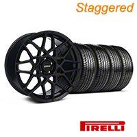 Staggered Gloss Black 2013 GT500 Style Wheel & Pirelli Tire Kit - 19x8.5/10 (05-14 GT, V6)