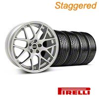Staggered Silver AMR Style Wheel & Pirelli Tire Kit - 19x8.5/10 (05-14 All) - AmericanMuscle Wheels KIT||33803||33806||63101||63102