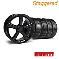 Staggered Black 2010 GT Premium Mustang Wheel & Pirelli Tire Kit - 19x8.5/10 (05-14) - AmericanMuscle Wheels KIT||28230||28233||63101||63102