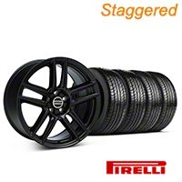 Staggered Black Boss Laguna Style Wheel & Pirelli Tire Kit - 19x9/10 (05-14 All) - AmericanMuscle Wheels KIT||63101||63102||99222||99223