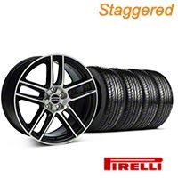 Staggered Black Machined Boss Laguna Style Wheel & Pirelli Tire Kit - 19x9/10 (05-14 All) - AmericanMuscle Wheels KIT||63101||63102||99224||99225