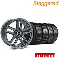 Staggered Charcoal Boss Laguna Style Wheel & Pirelli Tire Kit - 19x9/10 (05-14 All) - AmericanMuscle Wheels KIT||63101||63102||99220||99221