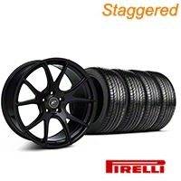 Staggered Piano Black Forgestar CF5V Monoblock Wheel & Pirelli Tire Kit - 19x9/10 (05-14 All)