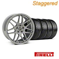Staggered Silver Forgestar F14 Monoblock Wheel & Pirelli Tire Kit - 19x9/10 (05-14 All)