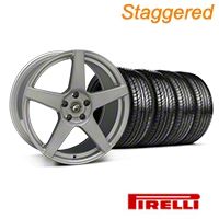 Staggered Silver Forgestar CF5 Monoblock Wheel & Pirelli Tire Kit - 19x9/10 (05-14 All) - Forgestar KIT||29852||29853||63101||63102