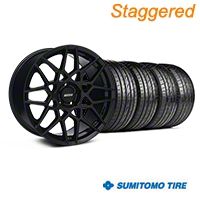 Staggered Gloss Black 2013 GT500 Style Wheel & Sumitomo Tire Kit - 19x8.5/10 (05-14 GT, V6)