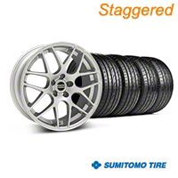 Staggered Silver AMR Style Wheel & Sumitomo Tire Kit - 19x8.5/10 (05-14 All) - AmericanMuscle Wheels KIT||33803||33806||63036||63037