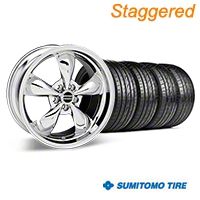 Staggered Chrome Deep Dish Bullitt Mustang Wheel & Sumitomo Tire Kit - 19x8.5/10 (05-14 GT, V6) - AmericanMuscle Wheels KIT||28249||28250||63036||63037
