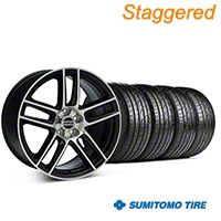 Staggered Black Machined Boss Laguna Style Wheel & Sumitomo Tire Kit - 19x9/10 (05-14 All) - AmericanMuscle Wheels KIT||63036||63037||99224||99225
