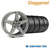 Staggered Silver Forgestar CF5 Monoblock Wheel & Sumitomo Tire Kit - 19x9/10 (05-14 All) - Forgestar KIT||29852||29853||63036||63037