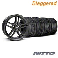 Staggered Matte Black 2010 Style GT500 Wheel & NITTO INVO Tire Kit - 19x8.5/10 (05-14 All) - AmericanMuscle Wheels KIT||99270||99271||79520||79521