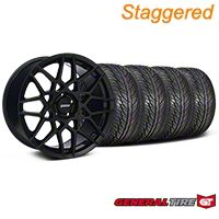 Staggered Gloss Black 2013 GT500 Style Wheel & General Tire Kit - 19x8.5/10 (05-14 GT, V6)