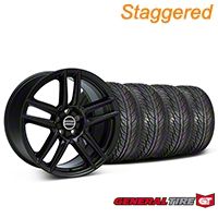 Staggered Black Boss Laguna Style Wheel & General Tire Kit - 19x9/10 (05-14 All) - AmericanMuscle Wheels KIT||63106||63107||99222||99223
