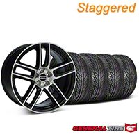 Staggered Black Machined Boss Laguna Style Wheel & General Tire Kit - 19x9/10 (05-14 All) - AmericanMuscle Wheels KIT||99224||99225||63106||63107