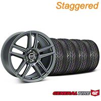 Staggered Charcoal Boss Laguna Style Wheel & General Tire Kit - 19x9/10 (05-14 All) - AmericanMuscle Wheels KIT||63106||63107||99220||99221