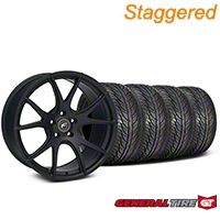 Staggered Matte Black Forgestar CF5V Monoblock Wheel & General Tire Kit - 19x9/10 (05-14 All)