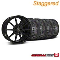 Staggered Piano Black Forgestar CF10 Monoblock Wheel & General Tire Kit - 19x9/10 (05-14 All) - Forgestar KIT||29844||29845||63106||63107