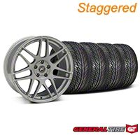 Staggered Silver Forgestar F14 Monoblock Wheel & General Tire Kit - 19x9/10 (05-14 All) - Forgestar KIT||29850||29851||63106||63107