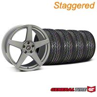 Staggered Silver Forgestar CF5 Monoblock Wheel & General Tire Kit - 19x9/10 (05-14 All) - Forgestar KIT||29852||29853||63106||63107