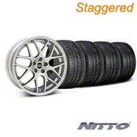 Staggered Silver AMR Style Wheel & NITTO INVO Tire Kit - 19x8.5/10 (05-14 All) - AmericanMuscle Wheels KIT||33803||33806||79520||76521