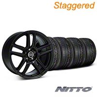 Staggered Black Boss Laguna Style Wheel & NITTO INVO Tire Kit - 19x9/10 (05-14 All) - AmericanMuscle Wheels KIT||79520||79521||99222||99223