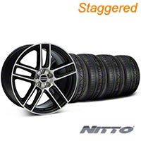 Staggered Black Machined Boss Laguna Style Wheel & NITTO INVO Tire Kit - 19x9/10 (05-14 All) - AmericanMuscle Wheels KIT||79520||79521||99224||99225