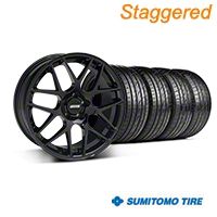Staggered Black AMR Wheel & Sumitomo Tire Kit - 20x8.5/10 (05-14 All) - AmericanMuscle Wheels KIT||99363||99364||63024||63025