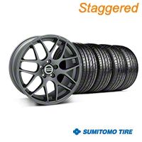 Staggered Charcoal AMR Wheel & Sumitomo Tire Kit - 20x8.5/10 (05-14 All) - AmericanMuscle Wheels KIT||99365||99366||63024||63025