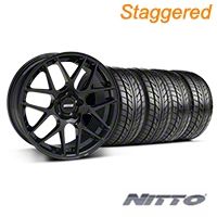 Staggered Black AMR Wheel & NITTO Tire Kit Tire Kit - 20x8.5/10 (05-14 All) - AmericanMuscle Wheels KIT||99363||99364||76005||76006