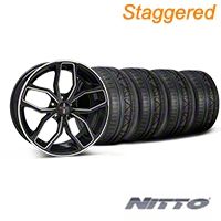 Staggered Black Machined Foose Outcast Wheel & NITTO Tire Kit - 20x8.5/10 (05-14) - Foose KIT||32841||32842||76005||76006