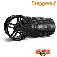 Staggered Black 2010 GT500 Style Mustang Wheel & Mickey Thompson Tire Kit - 19x8.5/10 (05-14 All) - AmericanMuscle Wheels KIT||28236||28239||79539||79540