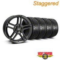 Staggered Matte Black 2010 Style GT500 Wheel & Mickey Thompson Tire Kit - 19x8.5/10 (05-14 All) - AmericanMuscle Wheels KIT||99270||99271||79539||79540
