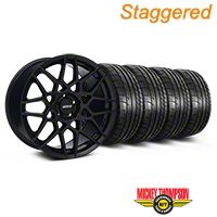 Staggered Gloss Black 2013 GT500 Style Wheel & Mickey Thompson Tire Kit - 19x8.5/10 (05-14 GT, V6)