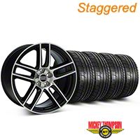 Staggered Black Machined Boss Laguna Style Wheel & Mickey Thompson Tire Kit - 19x9/10 (05-14 All) - AmericanMuscle Wheels KIT||79539||79540||99224||99225