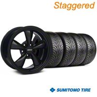 Staggered Solid Black Bullitt Wheel & Sumitomo Tire Kit 18x9/10 (94-98 All) - AmericanMuscle Wheels KIT||28481||28482||63005||63006