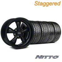 Staggered Solid Black Bullitt Wheel & NITTO Tire Kit 18x9/10 (99-04 All) - AmericanMuscle Wheels KIT||28481||28482||76013||76003