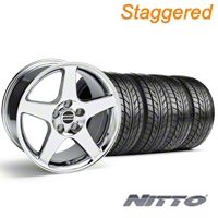 Staggered Chrome Deep Dish 2003 Style Cobra Wheel & NITTO Tire Kit - 17x9/10.5 (99-04 All) - AmericanMuscle Wheels KIT||10074||10075||76000||76014