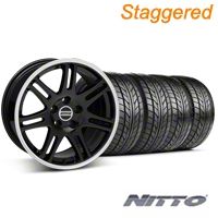 Staggered Black 10th Anniversary Style Wheel & NITTO Tire Kit - 17x9/10.5 (99-04 All) - AmericanMuscle Wheels KIT||28342||28345||76000||76014