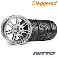 Staggered Chrome 10th Anniversary Style Wheel & NITTO Tire Kit - 17x9/10.5 (99-04 All) - AmericanMuscle Wheels KIT||28340||28343||76000||76014