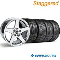 Staggered Chrome Deep Dish 2003 Style Cobra Wheel & Sumitomo Tire Kit - 17x9/10.5 (99-04 All) - AmericanMuscle Wheels KIT||10074||10075||63000||63003