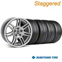 Staggered Anthracite 10th Anniversary Style Wheel & Sumitomo Tire Kit - 17x9/10.5 (99-04 All) - AmericanMuscle Wheels KIT||28341||28344||63000||63003
