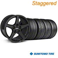 Staggered Black Saleen Style Wheel & Sumitomo Tire Kit - 17x9/10.5 (99-04 All) - AmericanMuscle Wheels KIT||28384||28385||3000||63003