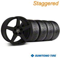 Staggered Textured Black Forgestar CF5 Monoblock Wheel & Sumitomo Tire Kit - 18x9/10 (99-04 All) - Forgestar KIT||29836||29837||63006||63016