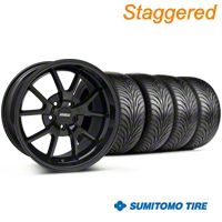 Staggered Gloss Black FR500 Wheel & Sumitomo Tire Kit - 18x9/10 (99-04 All) - AmericanMuscle Wheels KIT||28474||28477||63006||63016