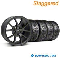 Staggered Matte Black FR500 Wheel & Sumitomo Tire Kit - 18x9/10 (99-04 All) - AmericanMuscle Wheels KIT||28473||28475||63016||63006