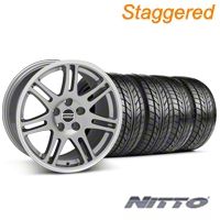 Staggered Anthracite 10th Anniversary Style Wheel & NITTO Tire Kit - 18x9/10 (99-04 All) - AmericanMuscle Wheels KIT||28347||28350||76013||76003
