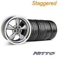 Staggered Anthracite Deep Dish Bullitt Mustang Wheel & NITTO Tire Kit - 18x9/10 (99-04 All) - AmericanMuscle Wheels KIT||28322||28323||76003||76013